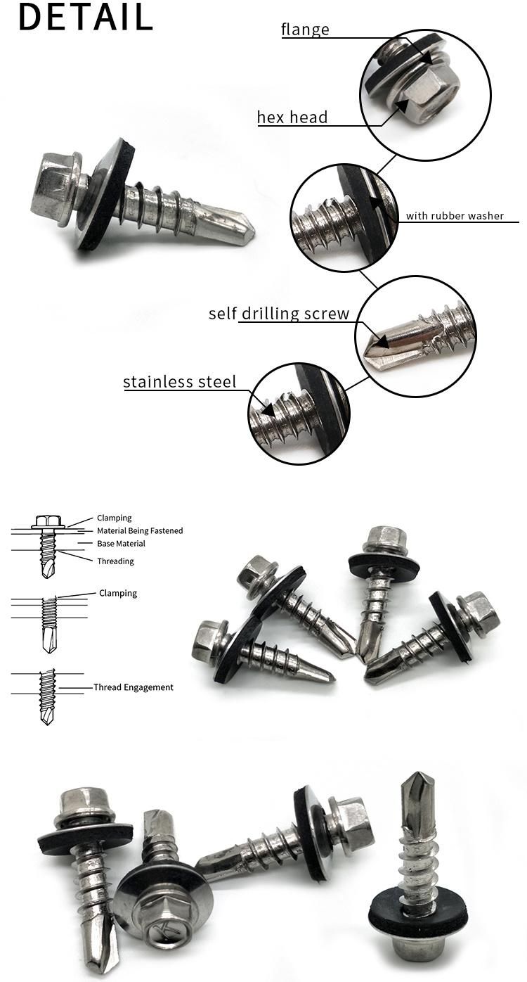 Zinc Plating Carbon Steel Self Drilling Screw with Vulcanized Washer 14#