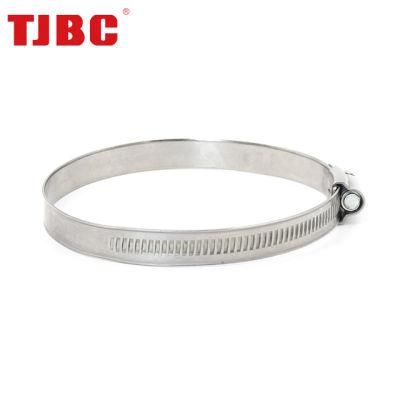 Galvanized Steel Worm Drive Adjustable Non-Perforation British Type Rubber Hose Clamp with Welded Housing, 300-320mm