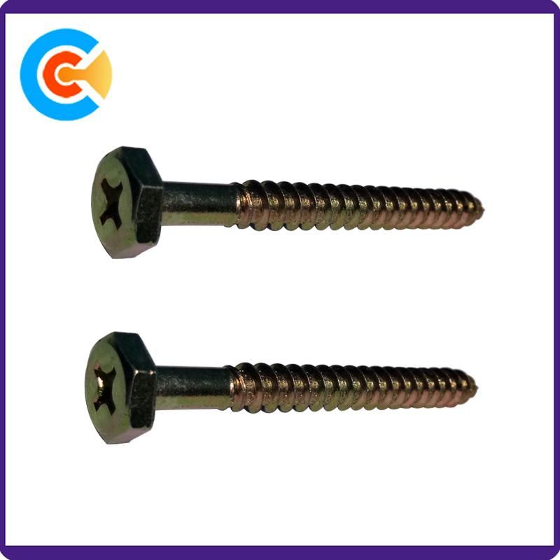 Carbon Steel M6 X 60 Hexagon Head Cross Slot Screw Outside Hexagonal Wood Screws