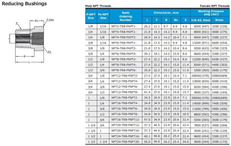 Hikelok Stainless Steel Brass Reducing Bushing Pipe Fitting