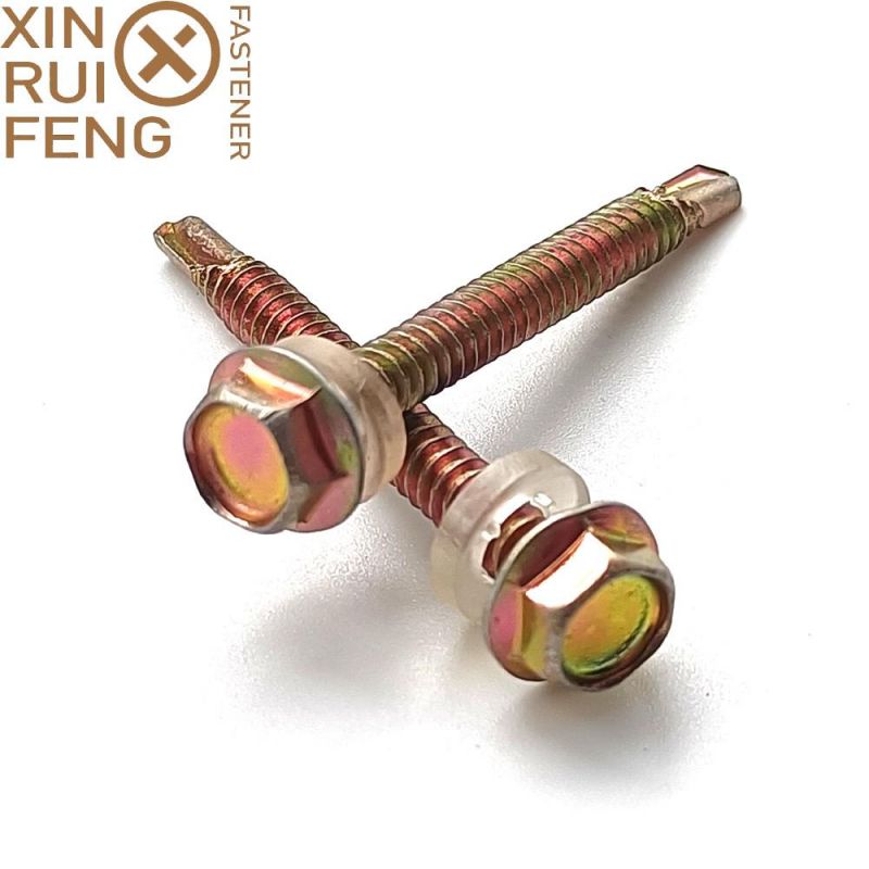Hex and Slotted Head Galvanized Self Drilling Screw with Rubber Washer