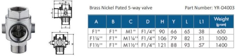 Five Way Tee Brass, Nickel Plated