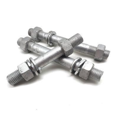 DIN939 Grade 4.8 6.8 M30 M20 HDG Double Ends Stud Bolt with Nuts for Electric Power