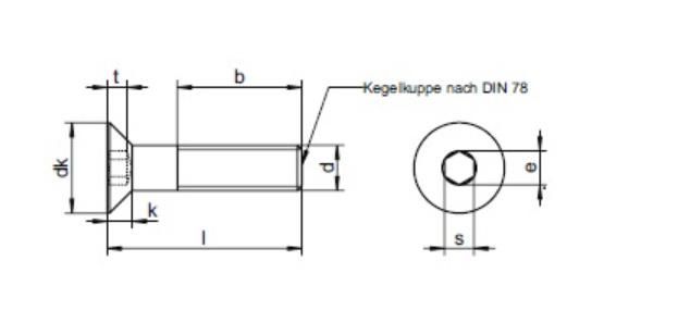 DIN7991 Cl. 8.8 Hexagonal Socket Countersunk Head Cap Screw