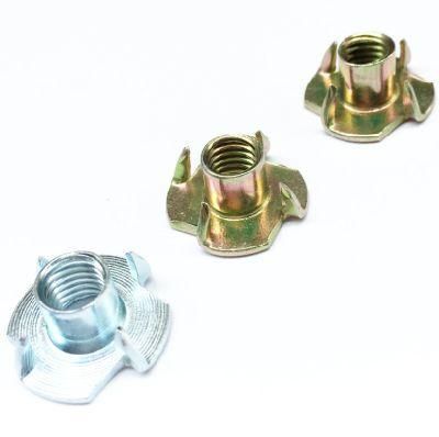 OEM ODM Furniture Chair White Yellow Zinc Carbon Steel 4 Claw Tee Nuts Furniture Wood Insert T Nut Nuts