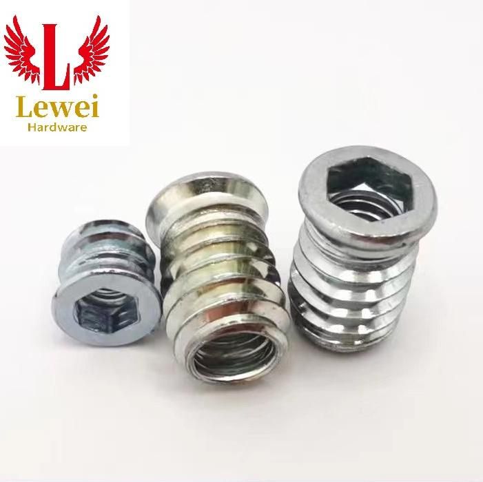 Hex Socket Nut M6 M8 M10 Steel Galvanized Furniture Wood Threaded Bushing D Insert Nuts