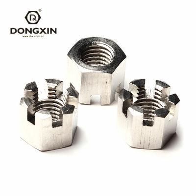 Factory Direct Selling DIN935 Galvanized Carbon Steel Slotted Nut 304 Stainless Steel Hexagon Slotted