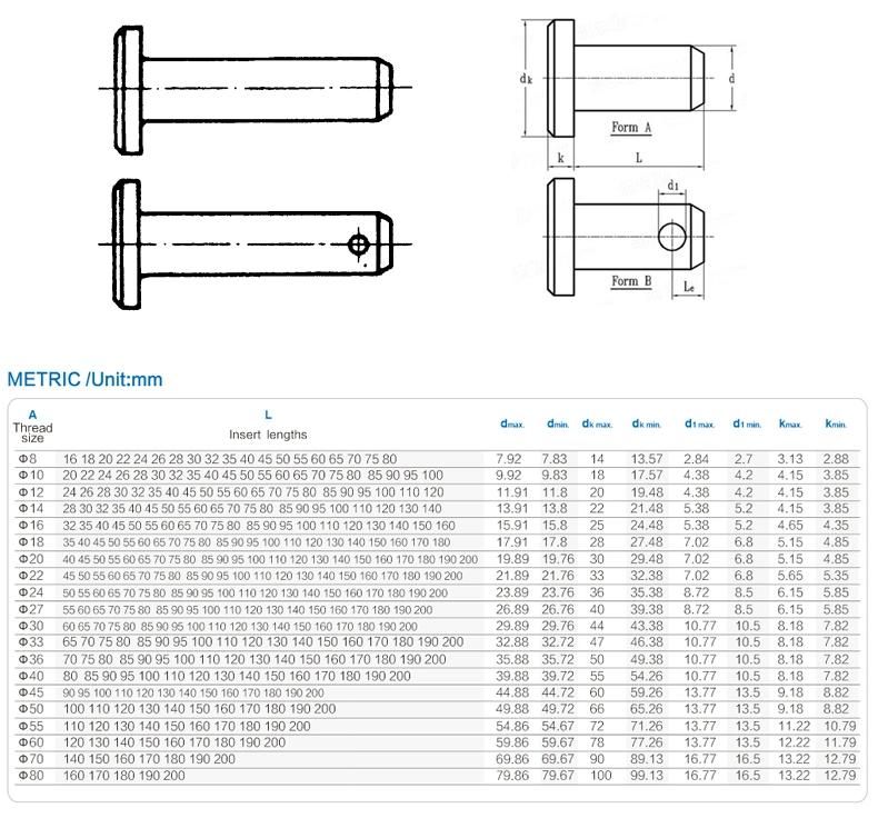 DIN5526 Clevis Pins for Rail Vehicles, with Head