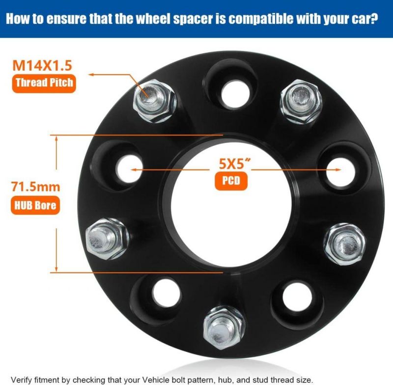 5X5 Wheel Spacers with 1.5" 71.5mm Hub Bore 14X1.5 Studs