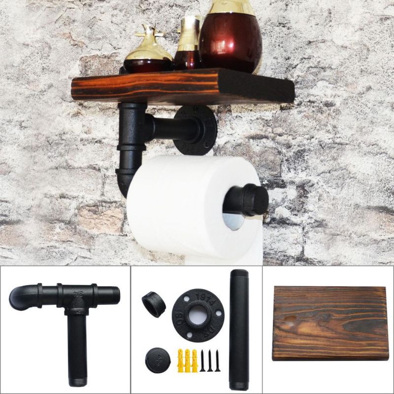 DIY Black Pipe Floating Shelf Diversified Bathroom Paper Towel Holder Wall Mount Furniture