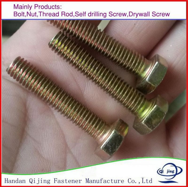 DIN933 Hex Head Bolt Full Thread with Nut and Washer Yellow Zinc Plated Gr4.8