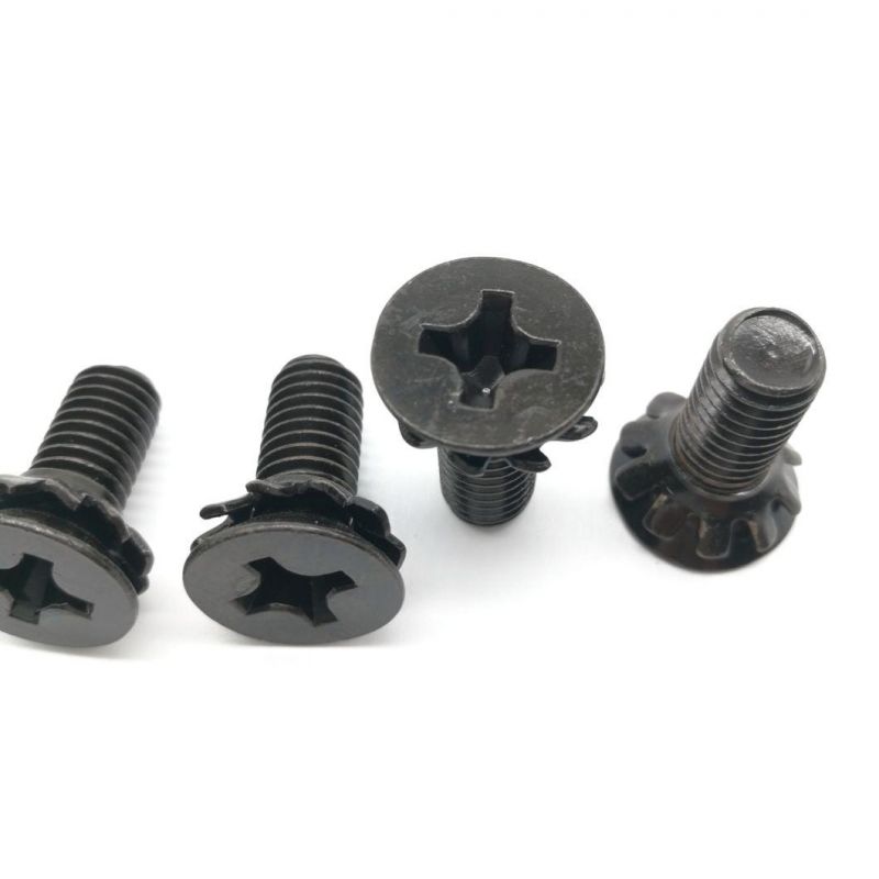 DIN965 Cross Recessed Flat Head External Tooth Lock Washer Sems Screw