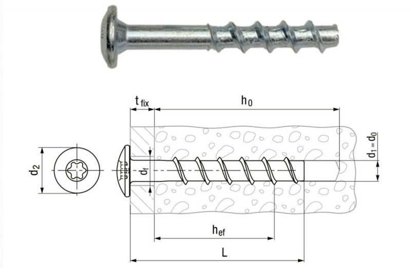 Zinc Panted Steel Hexalobular Socket Multi-Fixed Concrete Screws