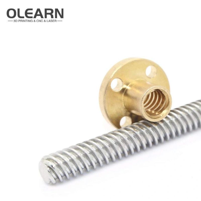 Olearn T8 Od 8mm Pitch 2mm Lead 14mm Stainless Steel Lead Screw Rod with Copper Nut for 3D Printer Z Axis