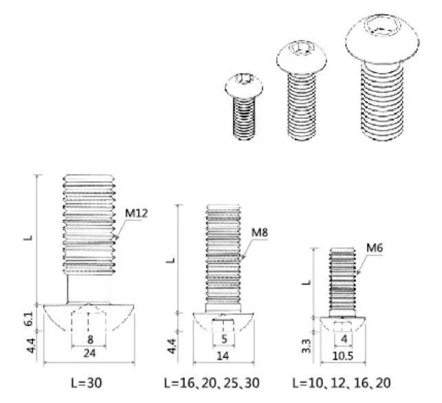 Cup Head Bolt Accessories for Profile Assembly