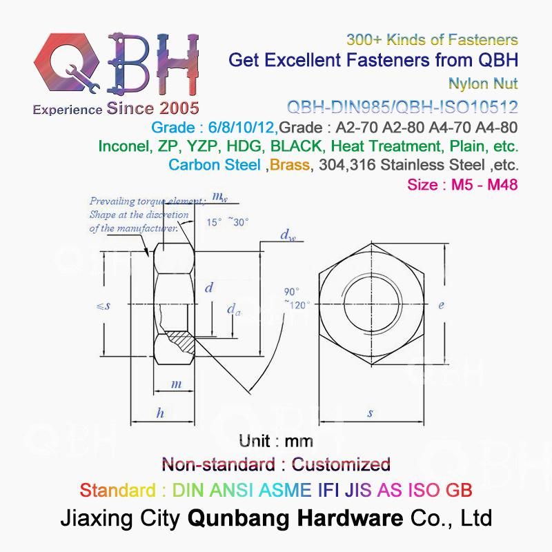 Qbh DIN985 DIN982 Carbon/Stainless Steel Square Hexagonal Hexagon Hex Cap Machine Locking Fastener Hardware Nylock Nylon Lock Nut/K-Nut/DIN6923 Flange Wheel Nut