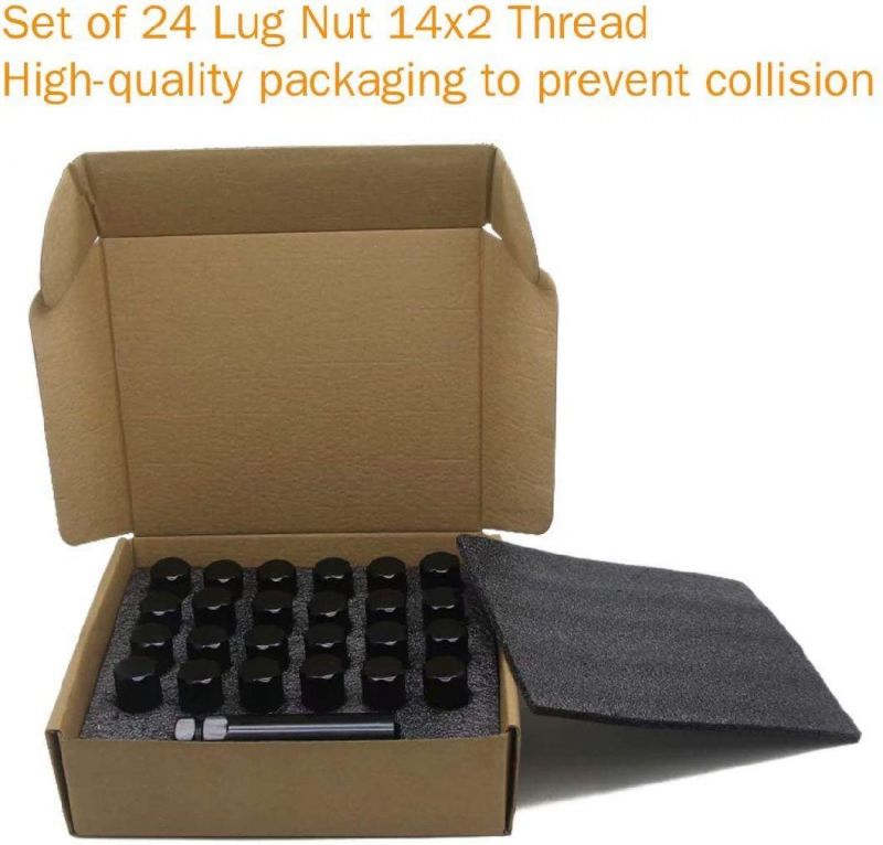 Black Acorn Tuner 2" Tall 3/4" Hex M14X2 Lug Nuts with 24PCS
