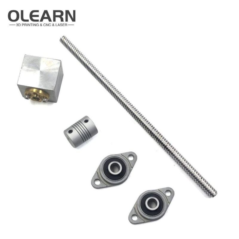 Olearn 200mm Length 8mm Dia Silver Vertical 2mm Lead Screw Rod & Pillow Block Mounted Bearing T8 Lead Screw Kit for 3D Printer Set of 6