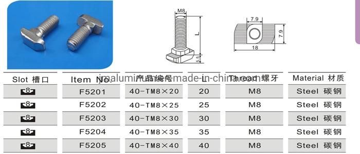 T-Bolt for Aluminum Profile Slot 8/10 Hammer Head, T-Bolt Nut