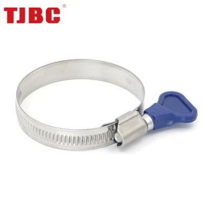 Non-Perforated Stainless Steel Germany Type Worm Drive Hose Clamp with Handle, 40-60mm