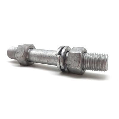 DIN938 Grade 6.8 8.8 M30 Hot DIP Galvanized Stud Bolt with Two Nuts and Two Spring Lock Washers for Power