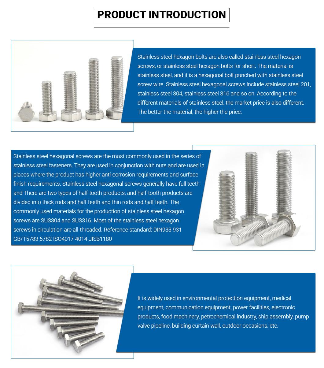 Goshen Stainless Steel 304 A2-70 DIN933 Full Thread Hex Head Bolt M3-M52