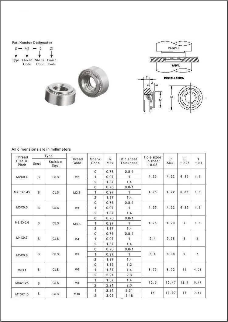 Pem M8 Clinching_Nuts for Sheet Metal Industries