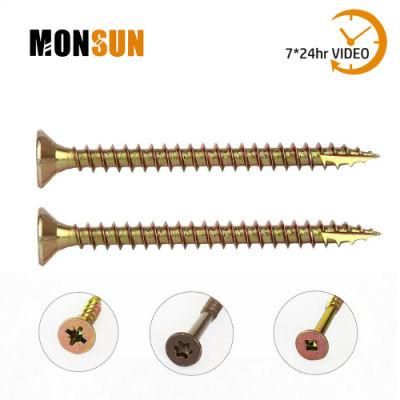 Yellow Zinc Plated Hardware/Fasteners Flat Head W/Nibs Type 17 Cutting Point Chipboard Wood Working Screw Made in China