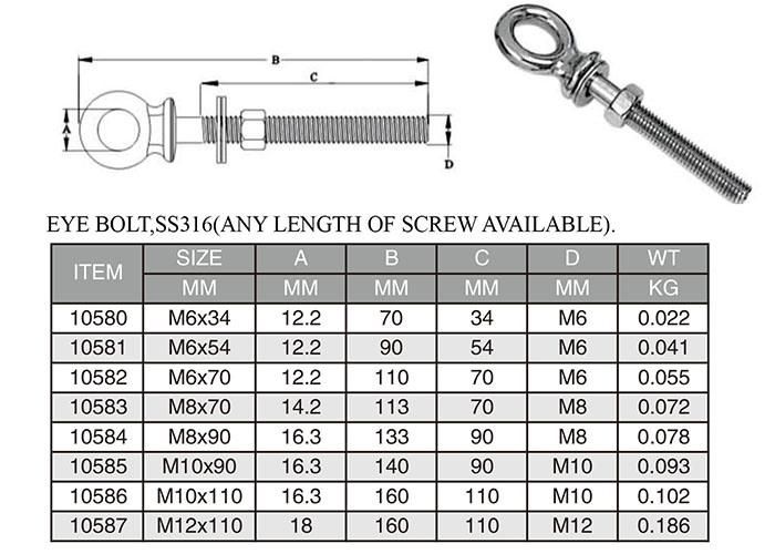 Carbon Steel Stainless Steel Welded Bent Eyebolt with Nut & Washer