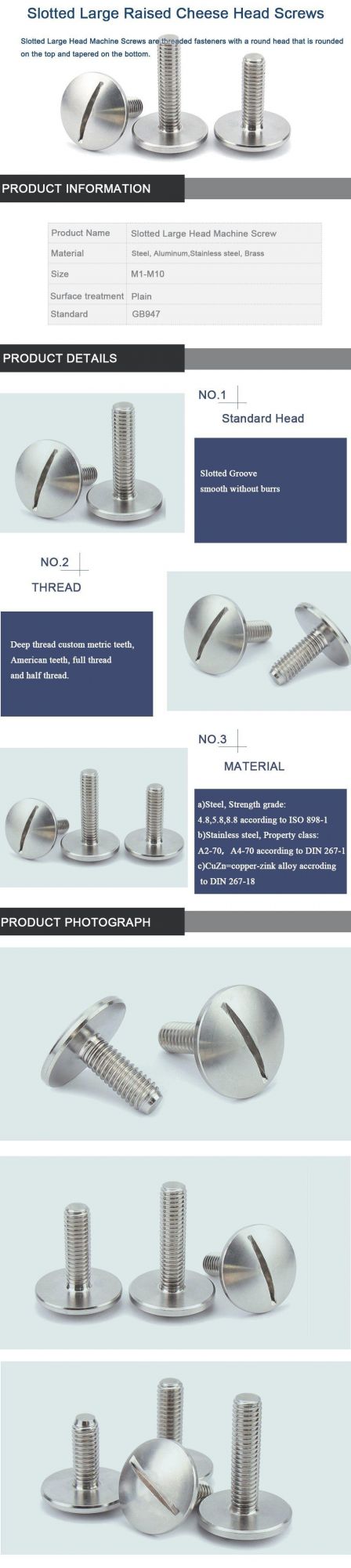 Structural Carbon Steel Mushroom Head Screw Slotted Screw Machine Screw with Zinc Plated GB947