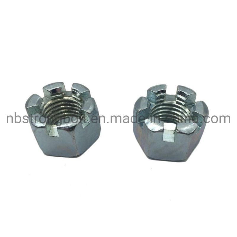 DIN935 Hexagon Slotted Nut with White Zinc Palted Cr3+ M20
