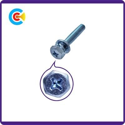 DIN/ANSI/BS/JIS Carbon-Steel/Stainless-Steel Cross Outside Hexagonal Electrical Equipment Shells Combination Screws