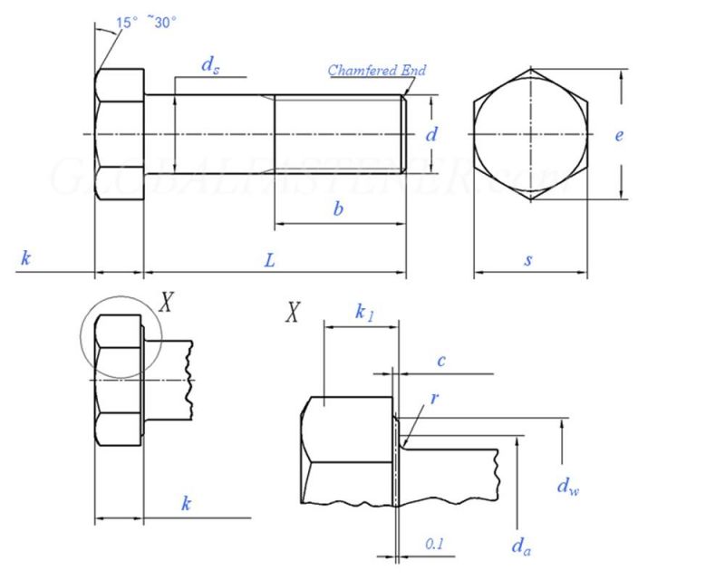 ISO4017 Hexagon Bolt Stainless Steel A2-70 A4 -70 A193 B8 Grade B8m