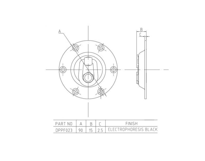 Black Pan Fitting with Ring and Stud 0° Ring Vertical