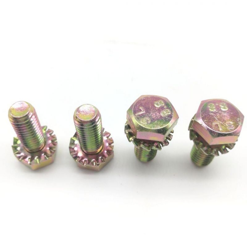 Hex Head Bolts and Serrated Lock Washers External Teeth