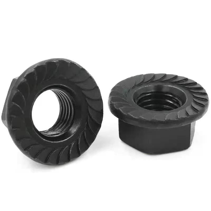 4.8 8.8 Black Carbon Steel Hex Serrated Flange Nuts Hex Lock Nuts DIN6923