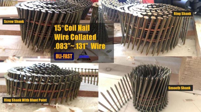 15 Degree Wire Collated Coil Nail of 1-3/4" X 090"