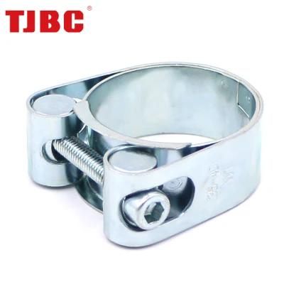 W1 Zinc Plated Steel White Galvanized Heavy Duty Single Bolt Unitary Hose Clamp with Double Layers Robust Bands for Exhaust Pipe, 45-50mm
