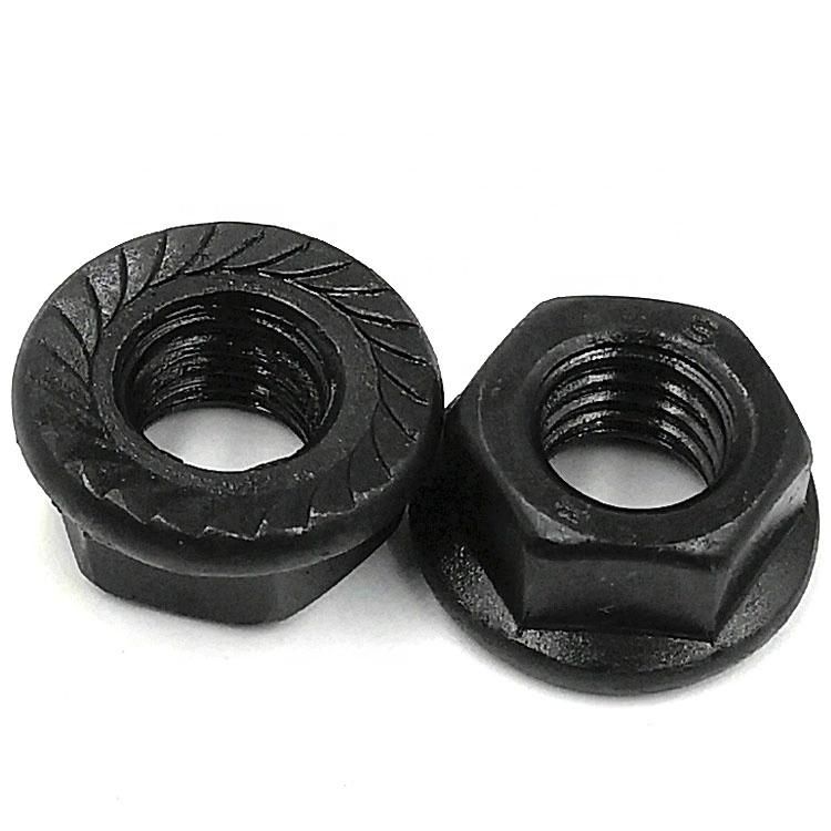 4.8 8.8 Black Carbon Steel Hex Serrated Flange Nuts Hex Lock Nuts DIN6923