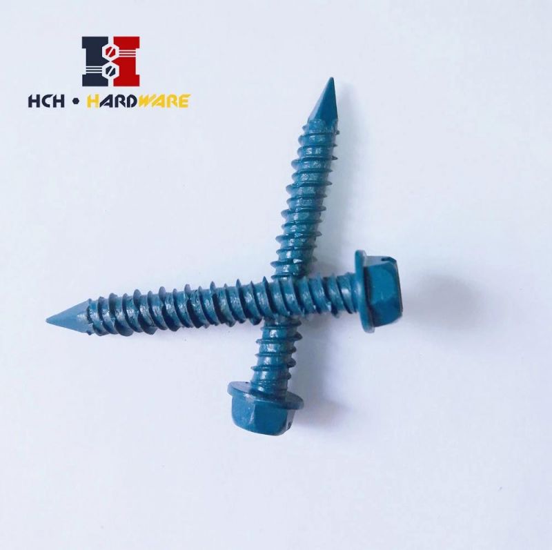 Slotted Concrete Screw Blue Weather-Seal Coated Hex Washer Head