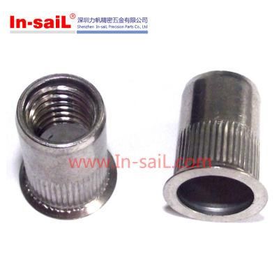 Flat Head Knurled Round Body Threaded Insert - Closed End