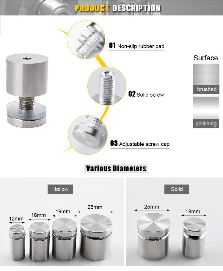 Stainless Steel Fasteners Wall Sign Glass Screw Spacer Standoff
