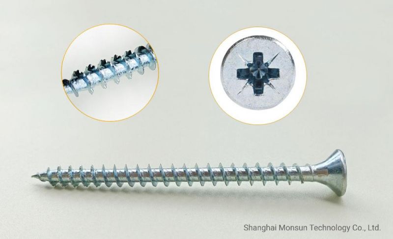 Yellow/Blue Zinc Plated Saw Thread Pozi Drive Countersunk Flat Head Self-Tapping/Cutting Point Chipboard Screw