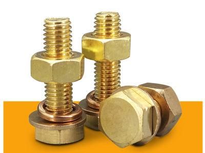 Brass Screw All Copper External Hexagon Screw Nut Set M4m6m8m10 Brass Flat Washer / Spring Washer Combination Bolt