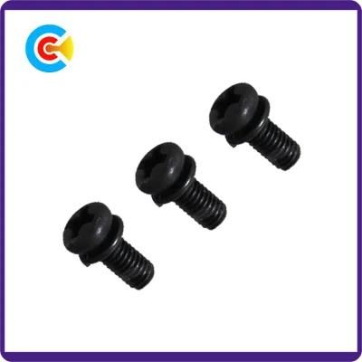 GB/DIN/JIS/ANSI Carbon-Steel/Stainless-Steel Black Zinc/4.8/8.8/10.9 Galvanized Phillips Pan Head Combination Screw