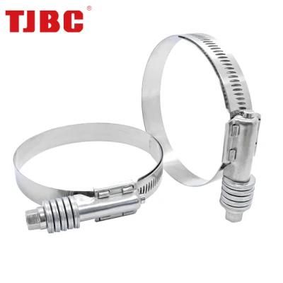 High Pressure W4 Stainless Steel Heavy Duty American Type Constant Tension Hose Tube Clamp, 15.8mm Bandwidth, 96-118mm