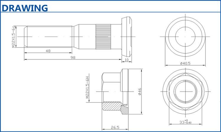 High Quality 10.9/12.9 Grade Fastener for Truck Tyre Bolt with Nut Wheel Hub Bolt