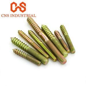 High Quality Yellow Galvanized Carbon Steel Double Head Thread Wood Screw, Dowel Screw, Hanger Bolt