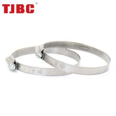 Galvanized Steel Worm Drive Adjustable Non-Perforation British Type Rubber Hose Clamp with Welded Housing, 190-210mm
