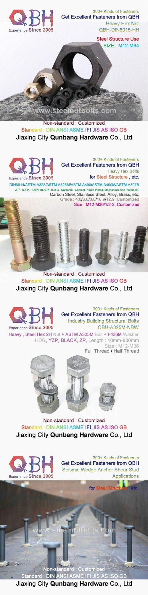 Qbh 15+ Years 300+ Furniture Industrial Steel Structure Construction Bridge Railway Ship Solar Panel Building Material Boat Automotive Auto Fastener Hardware
